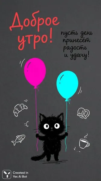 Утро с котенком и воздушными шариками. Нейронная сеть Nano Banana
