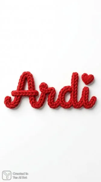 Ажурное слово Арди из красной пряжи: объёмная типографика ручной работы. Генерация из нейронной сети Nano Banana