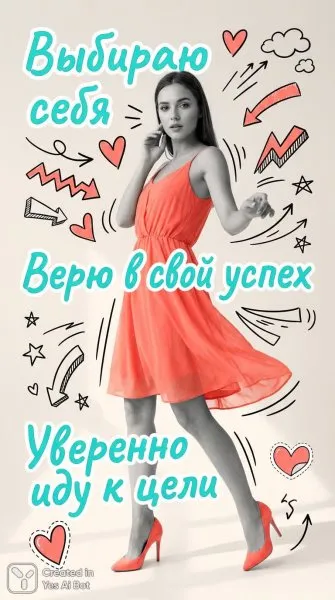Модный портрет: Уверенность, стиль и мотивация в кораллово-бирюзовых тонах. Картинка из нейронной сети Нано Банана