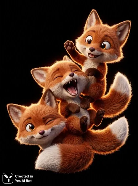 Забавные лисята: игривый 3D рендер в стиле Pixar с ультрадетализацией и яркими цветами. Картинка из нейронной сети Nano Banana
