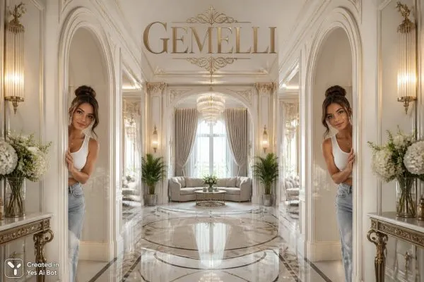 Близнецы в неоклассике: элегантность и современный стиль интерьера GEMELLI. Изображение из нейросети Sora images Ai