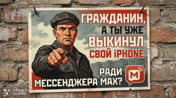 Советский плакат: iPhone против MAX. Картинка из нейронной сети Nano-Banana