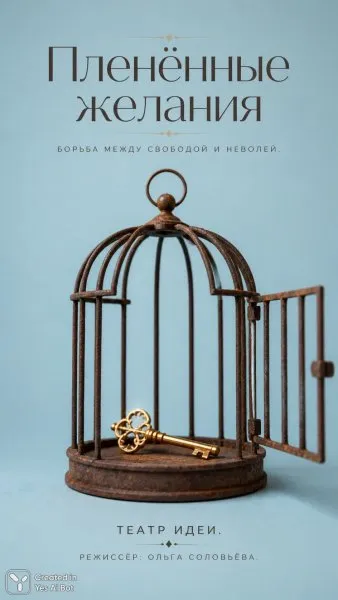 Золотой ключ и клетка: метафора свободы и заточения. Генерация из нейросети Sora