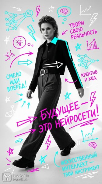 Модный плакат: Нейросеть, стиль и динамика современной молодежи. Изображение из нейросети Нано Банана