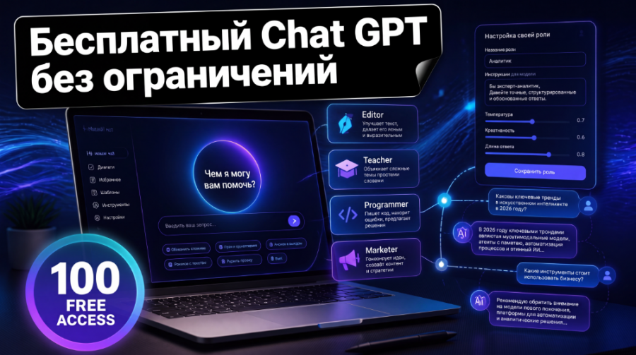 Бесплатный Chat GPT без ограничений в Yes AI 2.0: как работать с ролями и сохранять контекст