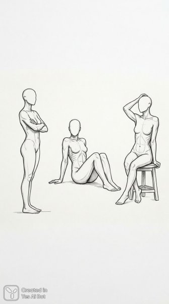 Женские фигуры: этюд простоты и анатомичности в монохроме. Картинка из нейросети Nano Banana