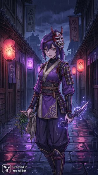 Шинобу Коки: таинство ночи и бледный свет фонарей. Генерация из нейросети Нано Банана