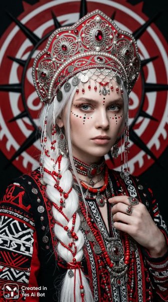 Волшебница славянского будущего: этническая мода и футуристический портрет. Картинка из нейросети Nano-Banana