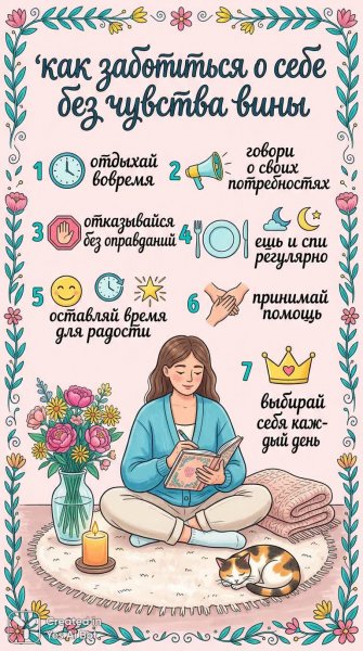 Забота о себе: уютные советы для женского равновесия и гармонии с собой. Генерация из нейронной сети NanoBanana