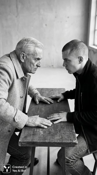Тихая дуэль поколений: взгляд в глаза отцу и сыну. Генерация из нейронной сети NanoBanana