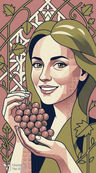 Кубистический портрет: улыбающаяся женщина с виноградом. Картинка из нейронной сети Nano-Banana