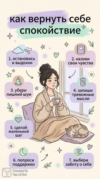 Как обрести спокойствие: уютная иллюстрация для души и тела. Генерация из нейронной сети Nano Banana