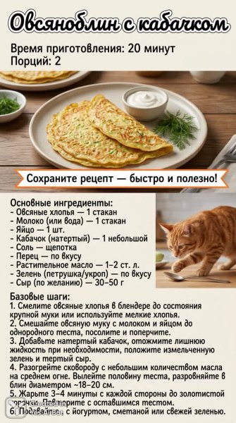 Овсяноблин с кабачком: быстрый и полезный рецепт для всей семьи. Нейросеть Нано Банана