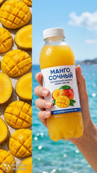 Сочные манго: летнее наслаждение в каждом глотке и кусочке. Изображение из нейронной сети NanoBanana