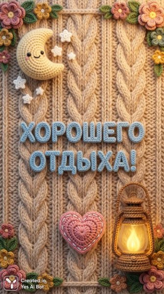 Уютная открытка: вязаный релакс с лунным светом и теплыми огоньками. Генерация из нейросети Nano-Banana