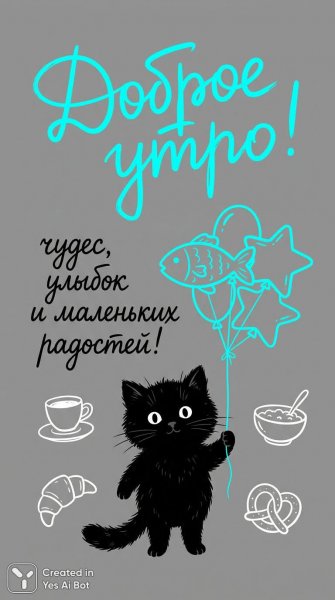 Утро с котенком и воздушными шарами: чудеса и радость. Нейросеть Nano-Banana