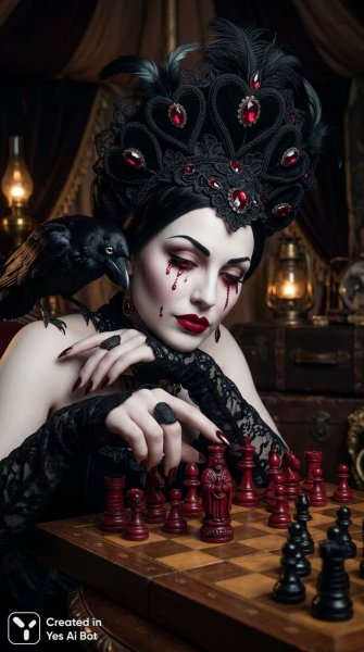Королева и шах: готическая элегия с вороном-компаньоном. Нейронная сеть NanoBanana