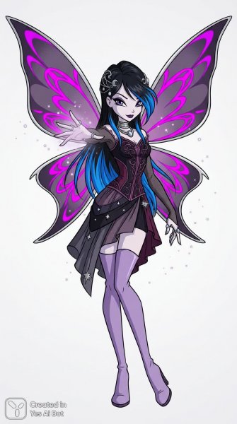 Загадочная фея: готическое волшебство в стиле Winx и мода начала 2000-х. Изображение из нейросети NanoBanana