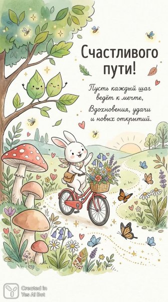 Волшебная поляна: заячий велопроезд и солнечный путь к мечте. Картинка из нейросети Nano Banana