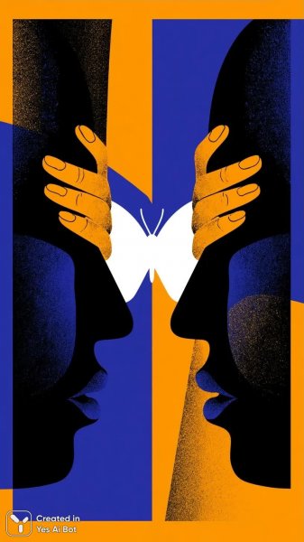 Символизм контрастов: силуэты, бабочка и золотые руки. Изображение из нейросети Миджорни