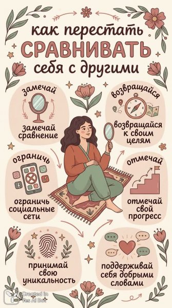 Как перестать сравнивать себя: руководство к уверенности и принятию своей уникальности. Генерация из нейросети Нано Банана