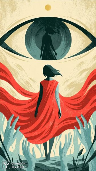 Женщина и глаз: сюрреалистичный постер в стиле графики. Картинка из нейронной сети Midjourney