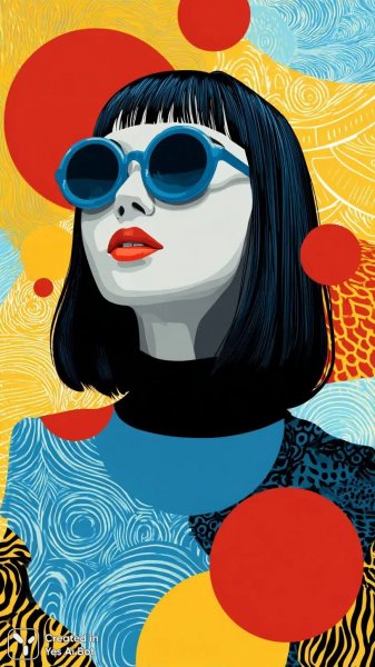 Яркий портрет современной женщины в геометрическом стиле. Картинка из нейросети Midjourney