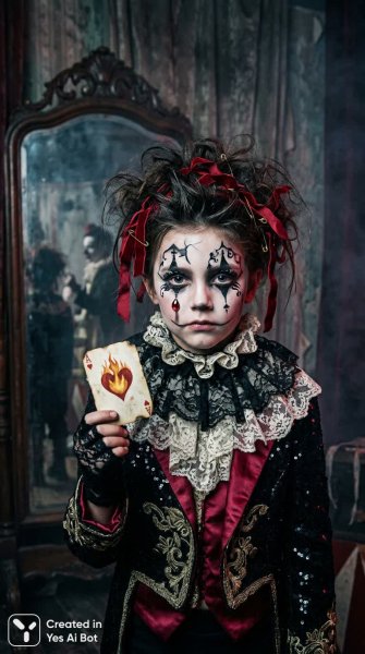 Гротескная красота: цирковой кошмар в черно-белом фотопортрете. Картинка из нейросети NanoBanana