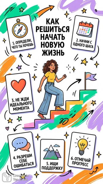 Начни новую жизнь: вдохновение и поддержка для женщин. Изображение из нейросети Nano-Banana