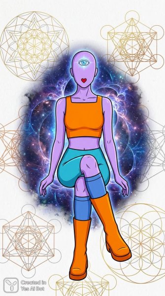 Необычная фигура с космической аурой и геометрическим фоном. Изображение из нейросети Нано Банана