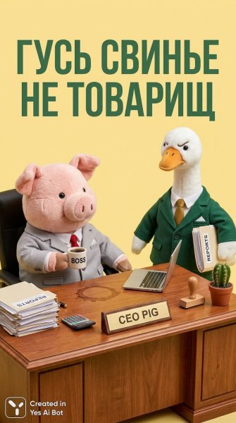 Свинина и гусиная корпоративная драма. Изображение из нейросети Nano Banana