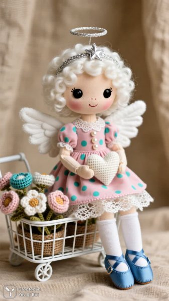 Нежный ангел из ткани в стиле Lalaloopsy: очаровательная рукотворная композиция. Генерация из нейросети Qwen Ai Images