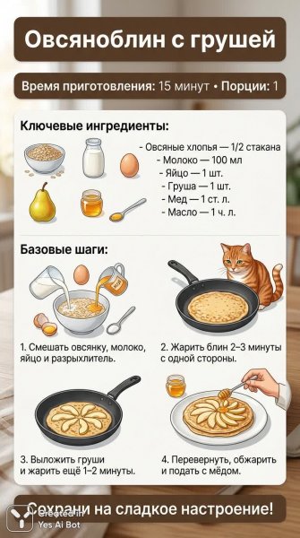 Нежный овсяноблин: быстрый рецепт с сочной грушей и медом для вкусного завтрака. Генерация из нейронной сети Нано Банана