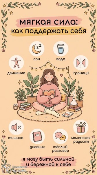 Мягкая сила: забота о себе в уютной атмосфере. Генерация из нейронной сети NanoBanana