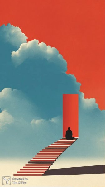 Красное дверце в облаках: сюрреалистичная геометрия и минимализм. Изображение из нейронной сети Миджорни