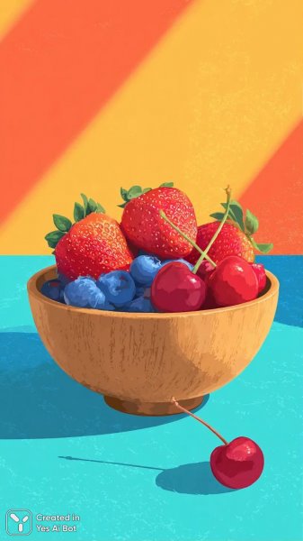 Яркий натюрморт с ягодами: иллюстрация в стиле флэт. Картинка из нейросети Midjourney