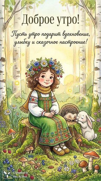 Загадочная девочка из русских лесных сказок и утреннее волшебство. Изображение из нейронной сети NanoBanana