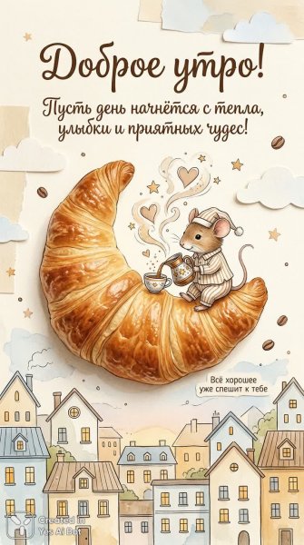 Утреннее волшебство: Сладкий сон над пастельным городком. Нейросеть NanoBanana