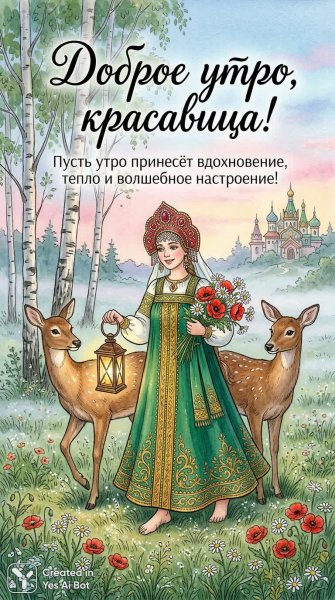 Волшебная принцесса в лунном утреннем поле с цветами и оленями. Нейросеть Nano-Banana