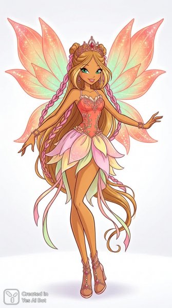 Волшебная фея в стиле Winx: сияние нежных лепестков и золотого света. Генерация из нейросети Nano Banana