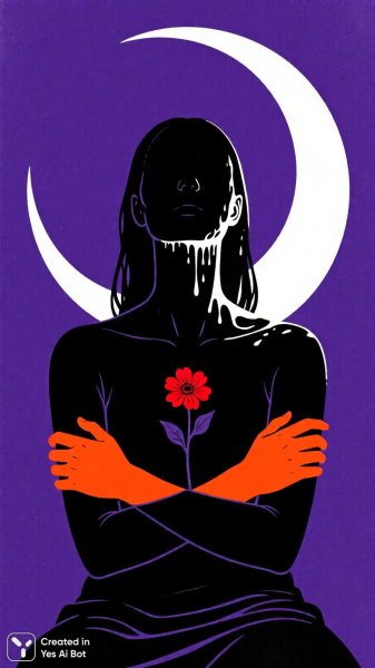 Женщина и луна: сюрреалистичная иллюстрация в стиле минимализма. Картинка из нейросети Qwen Image