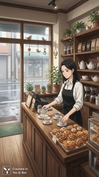 Уютное кафе до открытия: спокойствие и предвкушение нового дня. Генерация из нейронной сети Нано Банана