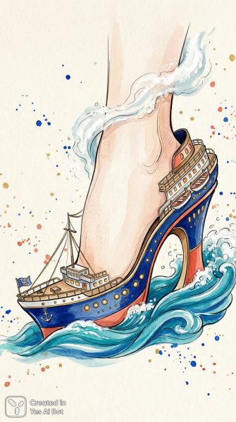Изящный след: Модный шедевр в стиле сюрреализма и морской элегантности. Генерация из нейросети Нано Банана
