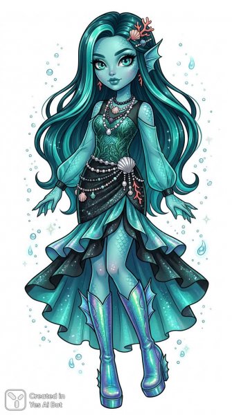 Морская нимфа из Monster High: Стильный образ и подводная элегантность. Нейронная сеть Nano Banana