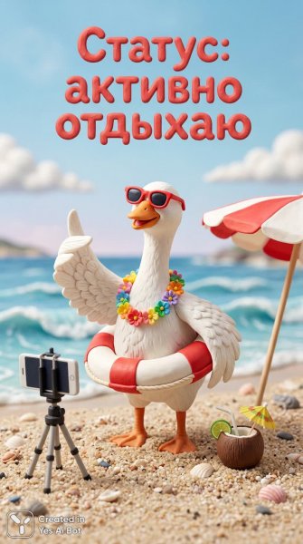 Гусиный отпуск: забавное фото для летнего настроения и позитива. Нейросеть Nano Banana