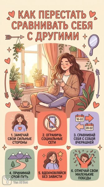 Как перестать сравнивать себя: советы для души и вдохновения. Нейросеть Nano-Banana
