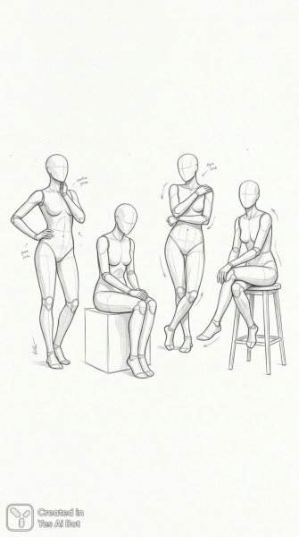 Изящные фигуры: референс для художников и стилизация под манекены. Нейронная сеть Nano Banana