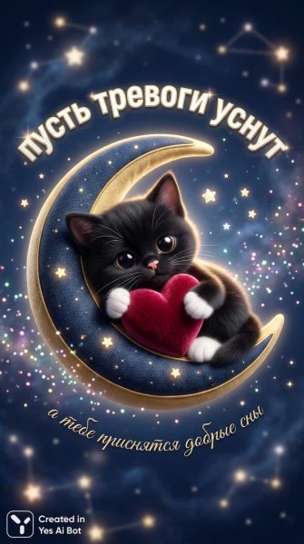 Сладкие сны и звездное небо для маленького котенка. Изображение из нейросети Нано Банана