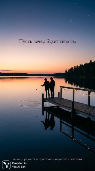 Теплая атмосфера летнего вечера у озера с друзьями. Генерация из нейросети Nano Banana