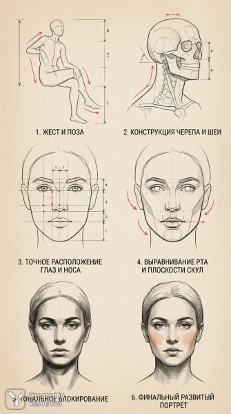 Обучение рисованию портрета: пошаговая инструкция с иллюстрациями и советами. Генерация из нейронной сети Нано Банана